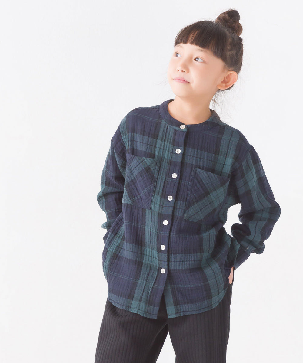 【OMNES】キッズダブルガーゼバンドカラー長袖シャツ【7122-4137】