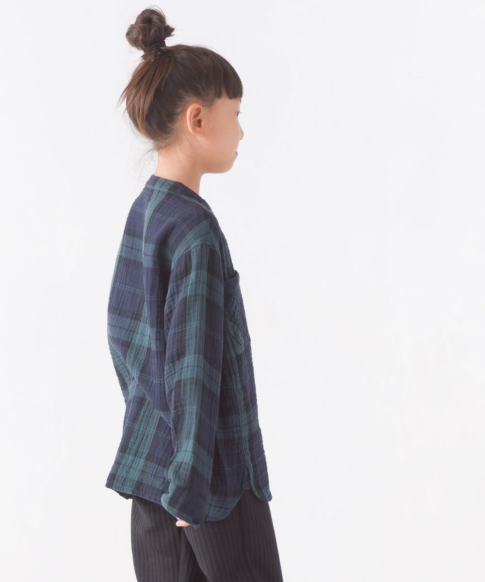【OMNES】キッズダブルガーゼバンドカラー長袖シャツ【7122-4137】