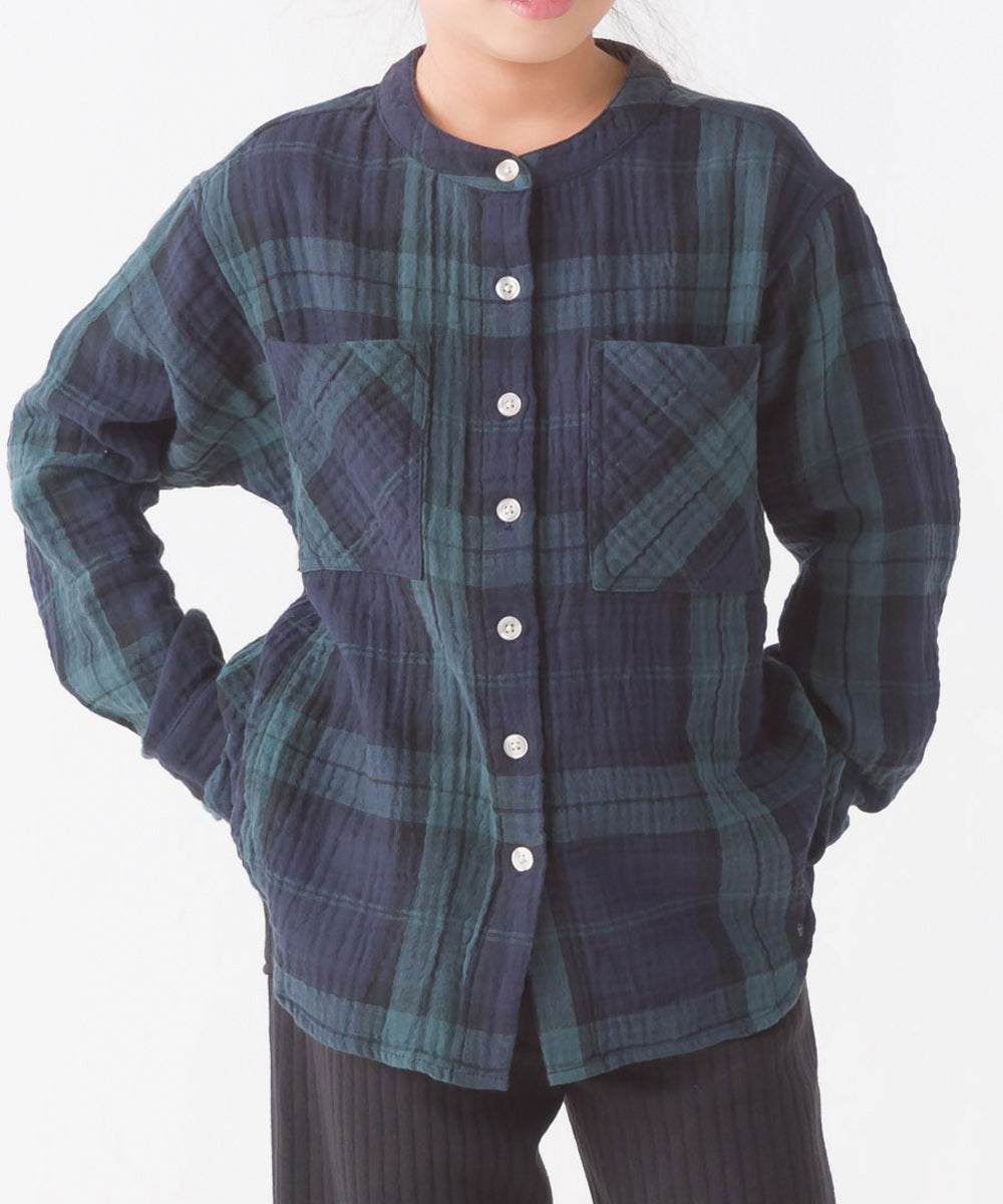 【OMNES】キッズダブルガーゼバンドカラー長袖シャツ【7122-4137】