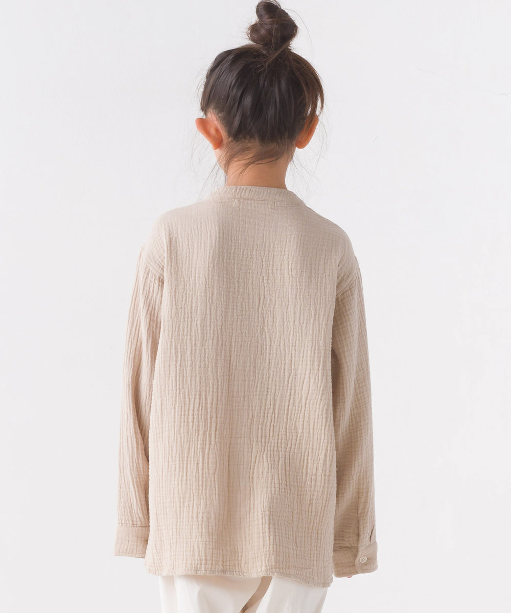 【OMNES】キッズダブルガーゼバンドカラー長袖シャツ【7122-4137】