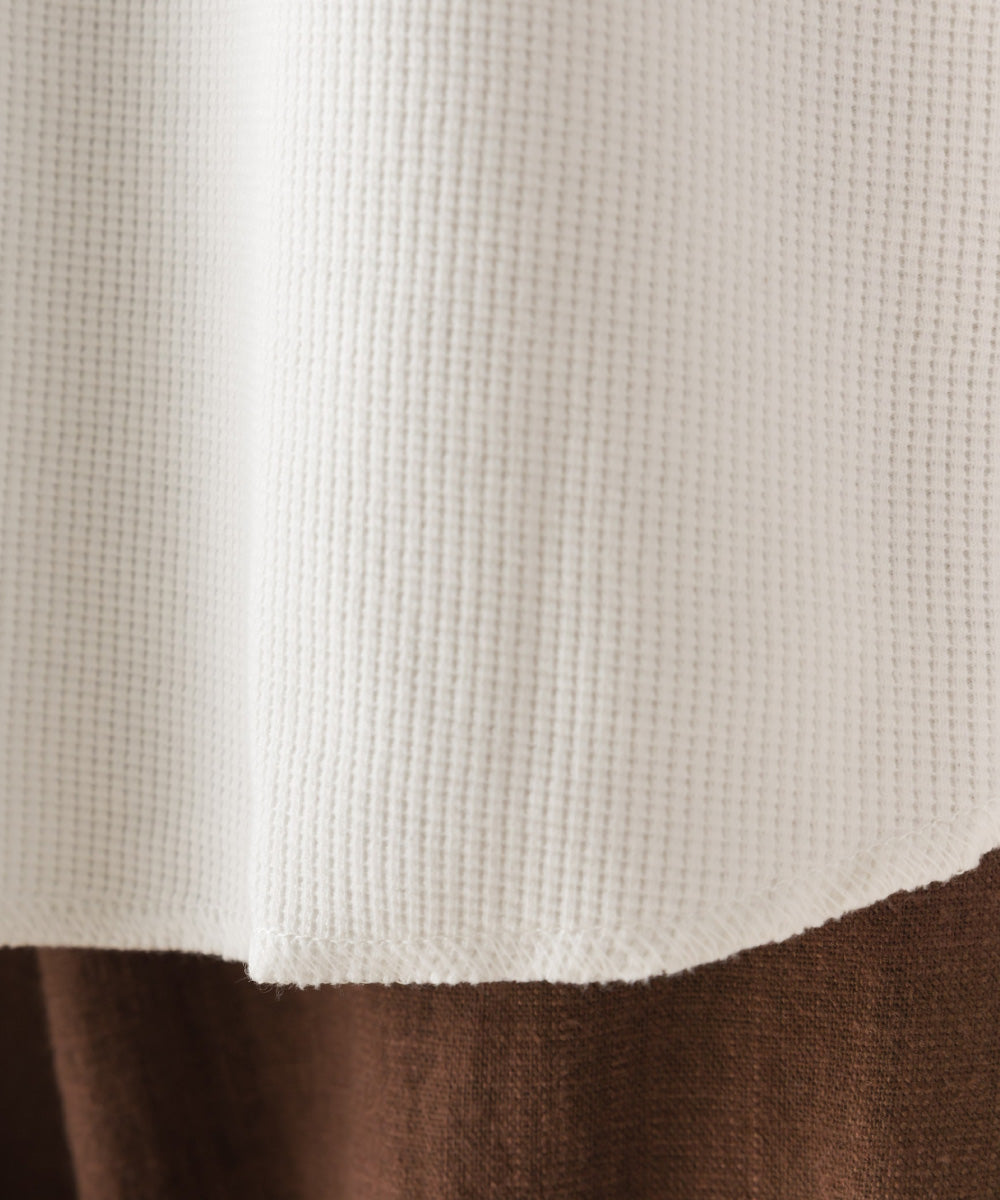 【OMNES】ベアワッフル裾ラウンド半袖プルオーバー【7122-5244】