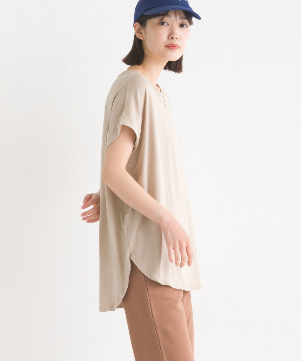 【OMNES】UVカット&ドライ加工裾ラウンドヘム半袖チュニック【7122-5247】