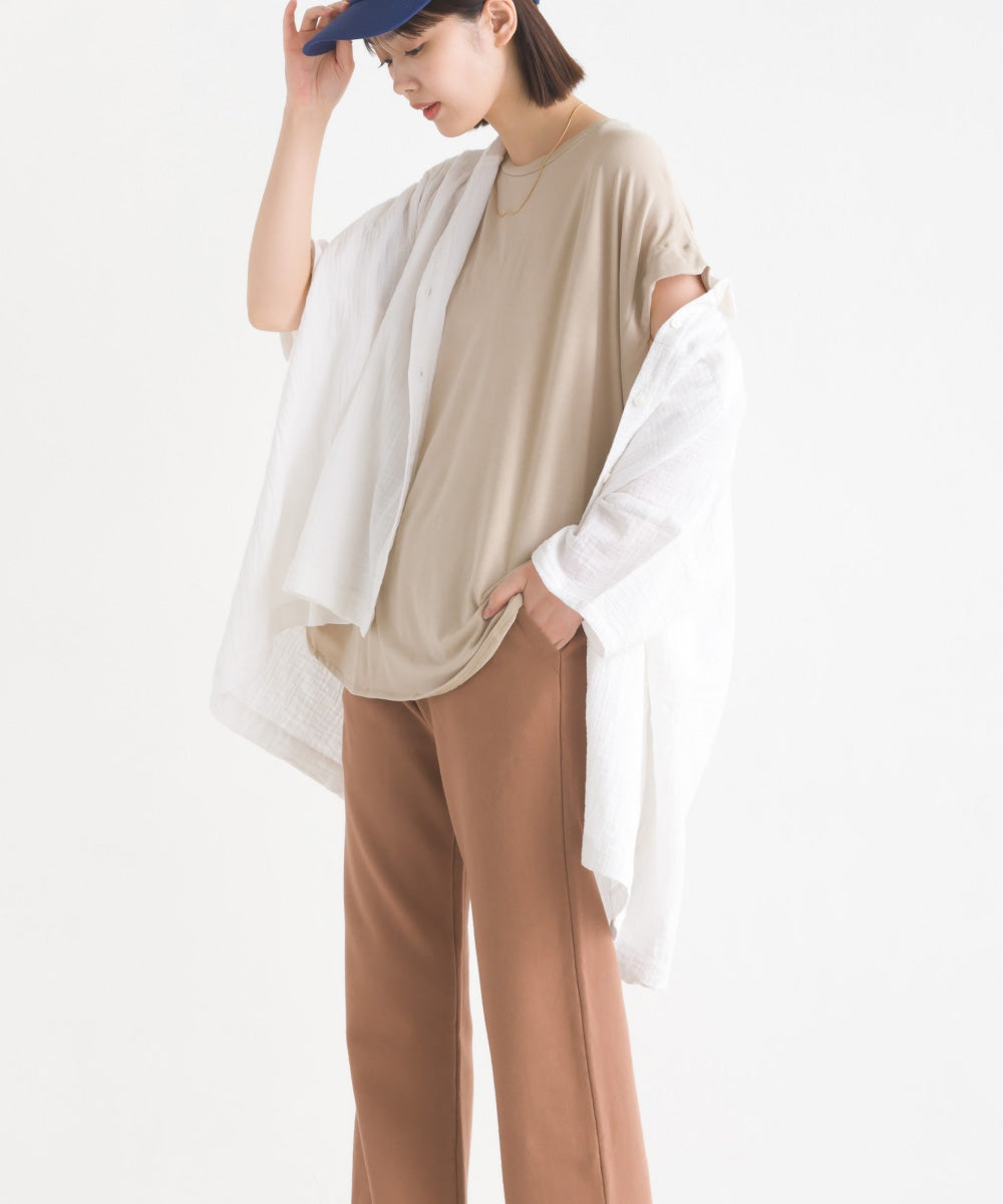 【OMNES】UVカット&ドライ加工裾ラウンドヘム半袖チュニック【7122-5247】