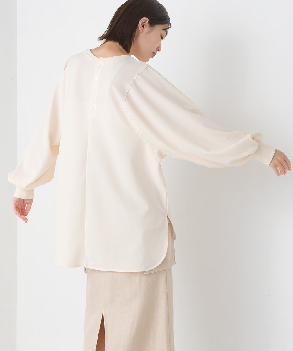 【OMNES】梨地バックヘンリーボリュームスリーブプルオーバー長袖【7122-5329】