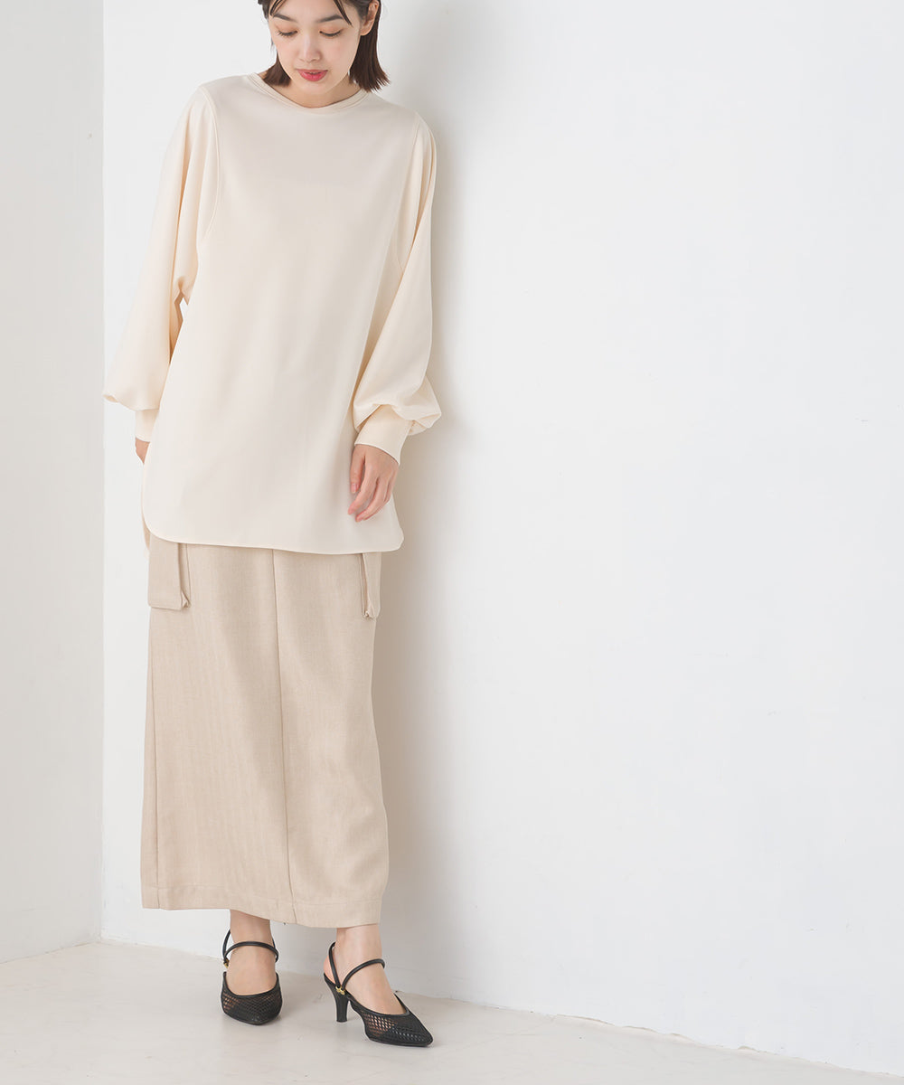 【OMNES】梨地バックヘンリーボリュームスリーブプルオーバー長袖【7122-5329】