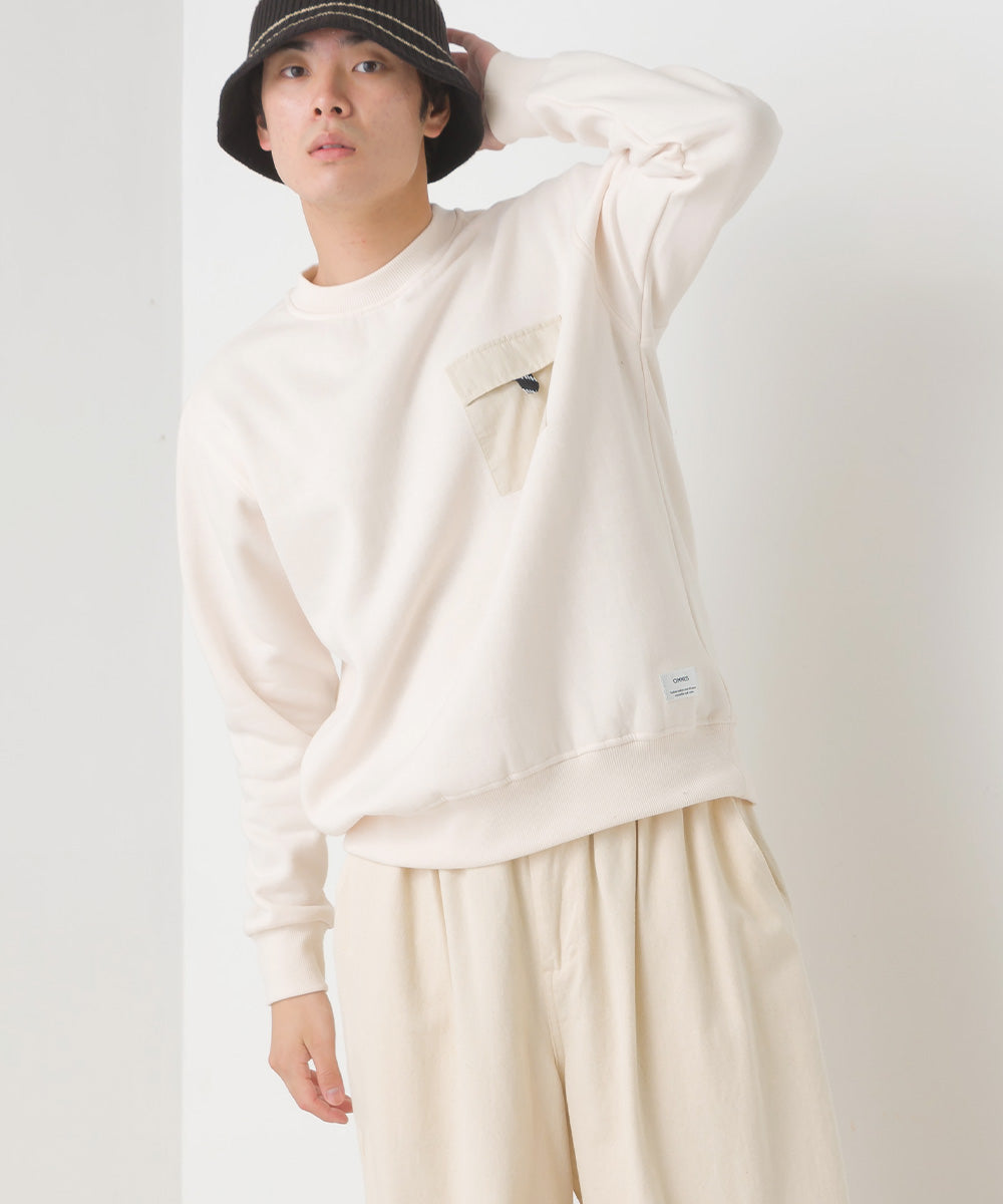 【OMNES】メンズ裏起毛フラップポケット付きプルオーバー長袖【7122-5334】