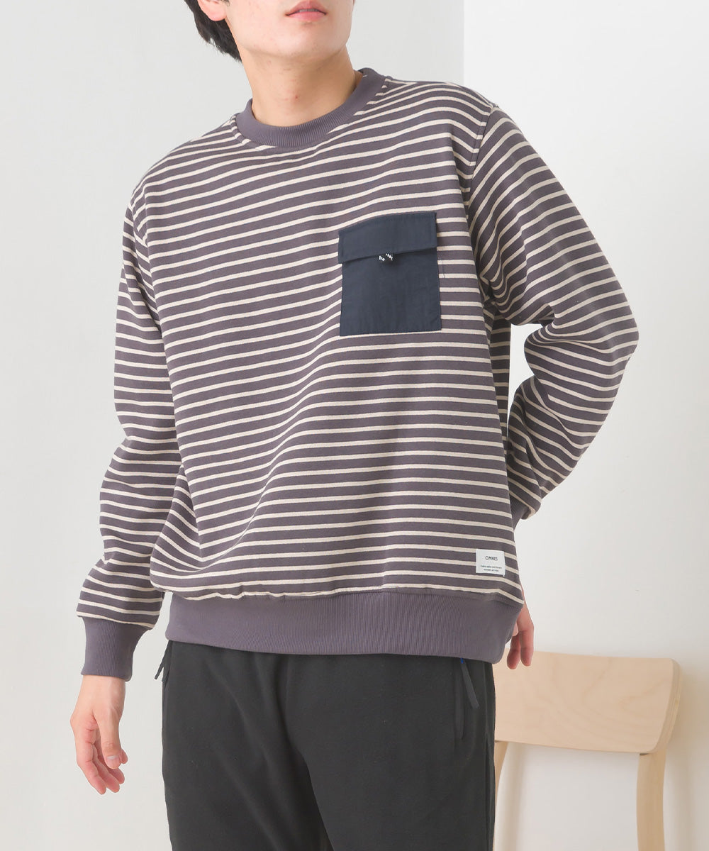 【OMNES】メンズ裏起毛フラップポケット付きプルオーバー長袖【7122-5334】
