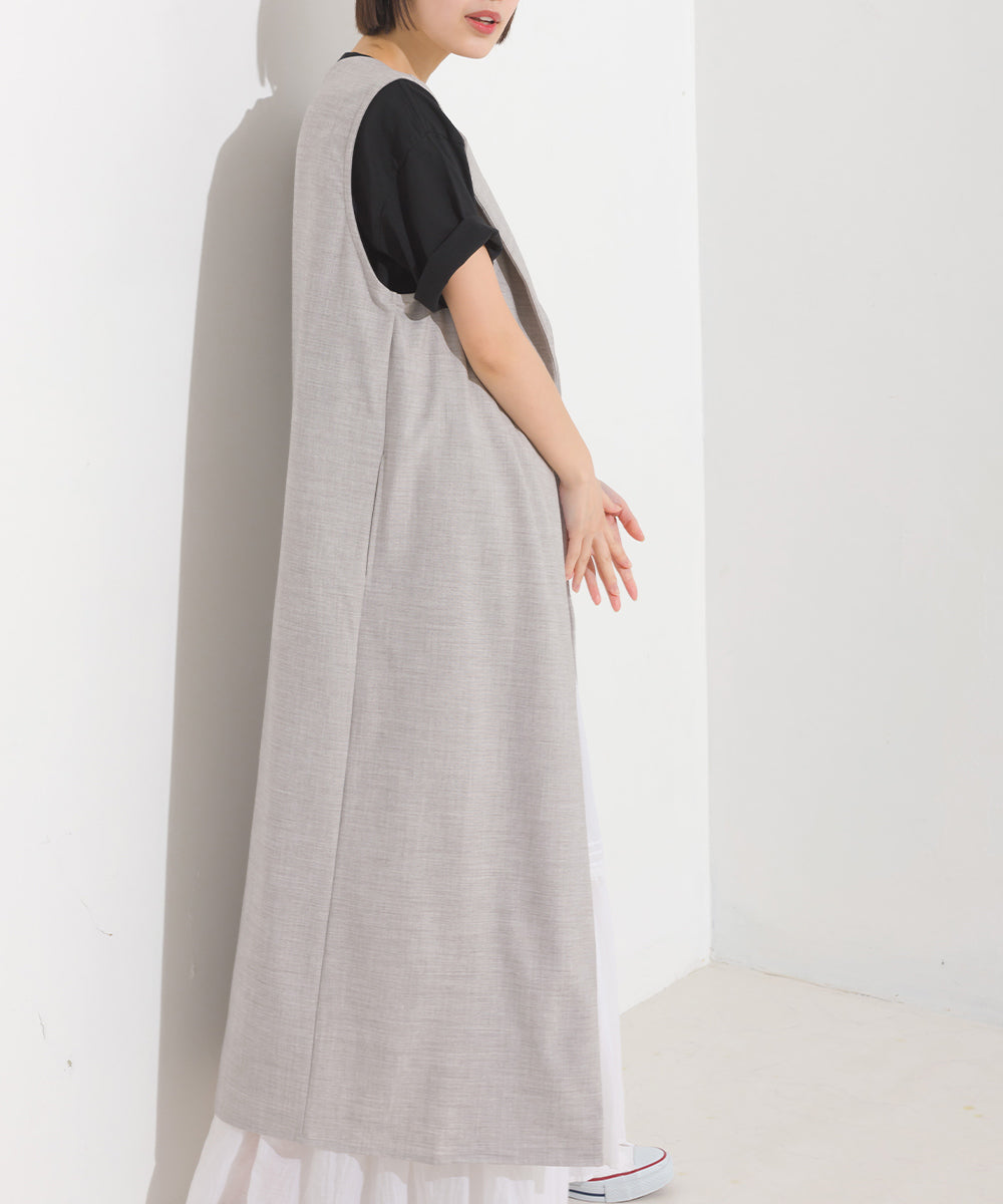 【OMNES】ストレッチ杢ノーカラーロングジレ【7122-7092】