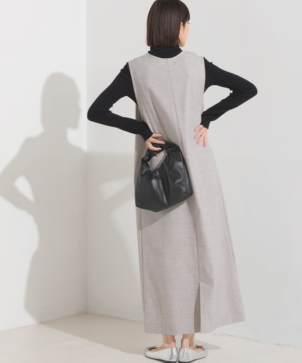 【OMNES】ストレッチ杢Vネックワンピース【7122-9073】