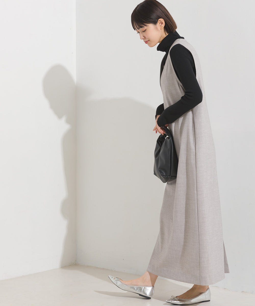 【OMNES】ストレッチ杢Vネックワンピース【7122-9073】