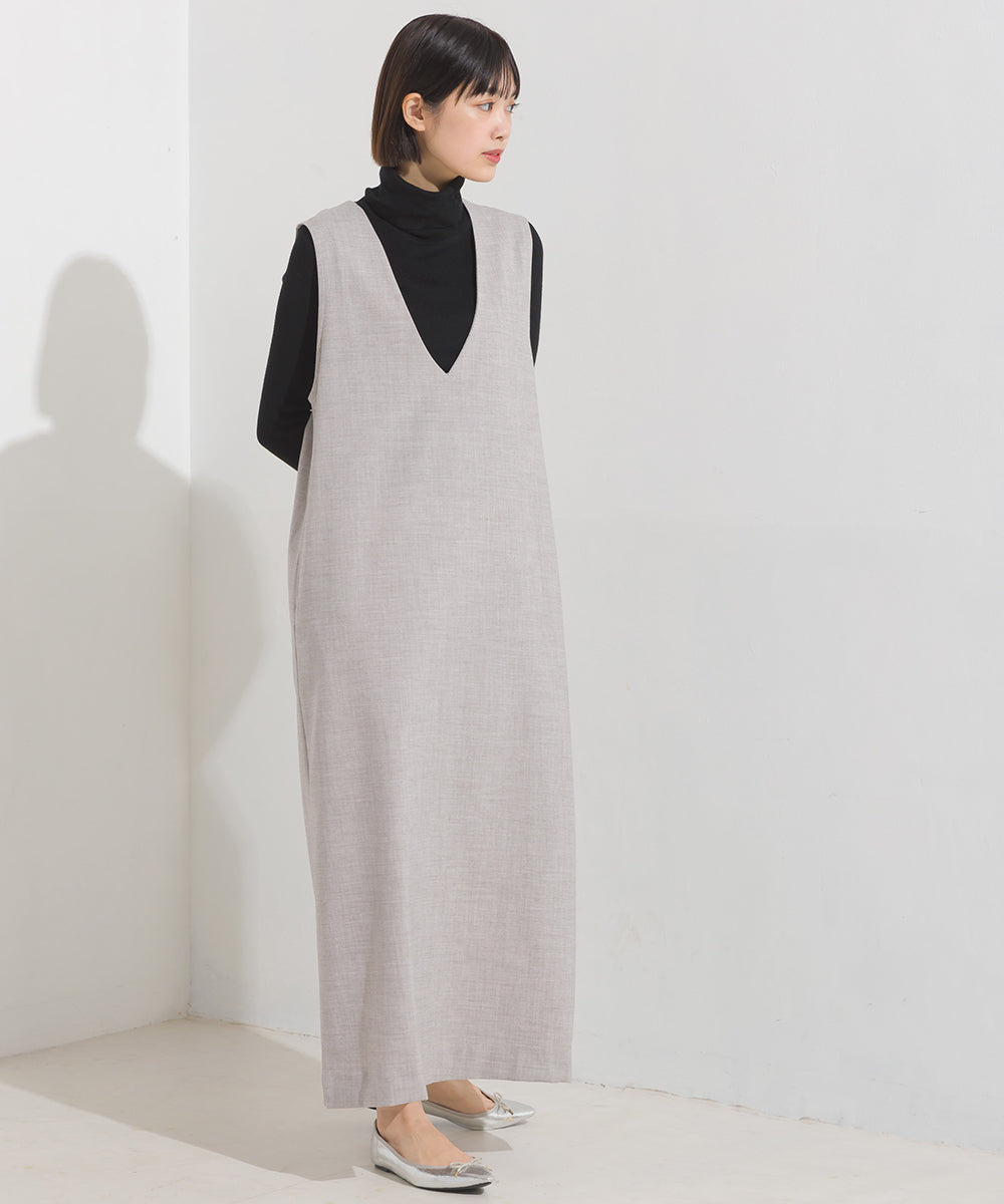 【OMNES】ストレッチ杢Vネックワンピース【7122-9073】