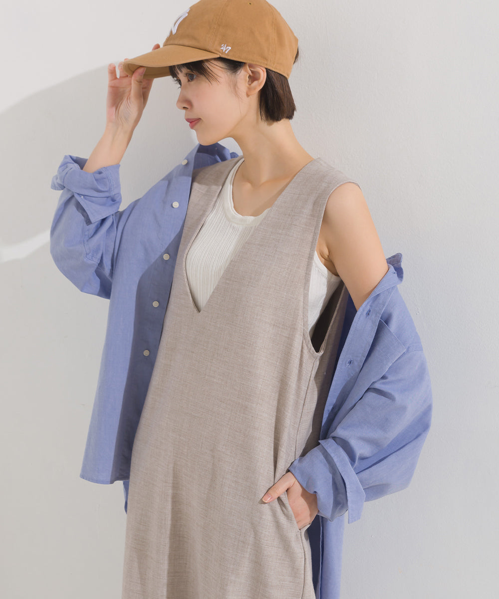 【OMNES】ストレッチ杢Vネックワンピース【7122-9073】