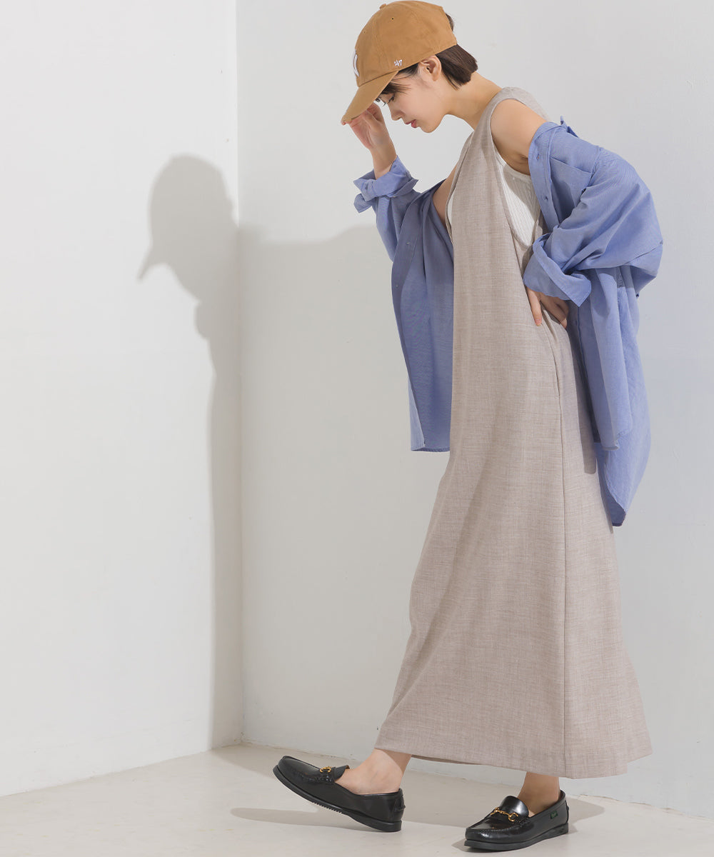【OMNES】ストレッチ杢Vネックワンピース【7122-9073】