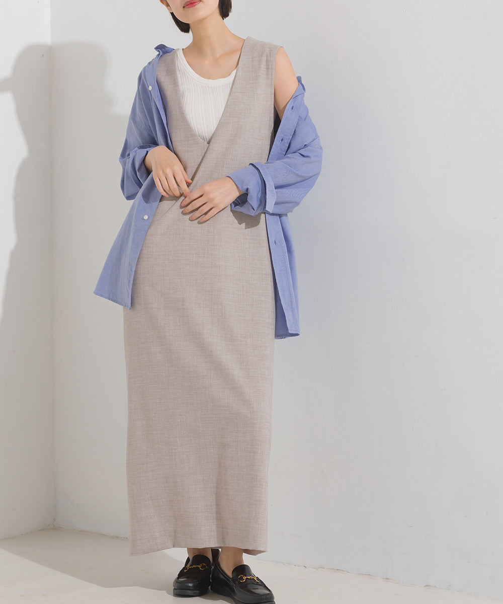【OMNES】ストレッチ杢Vネックワンピース【7122-9073】