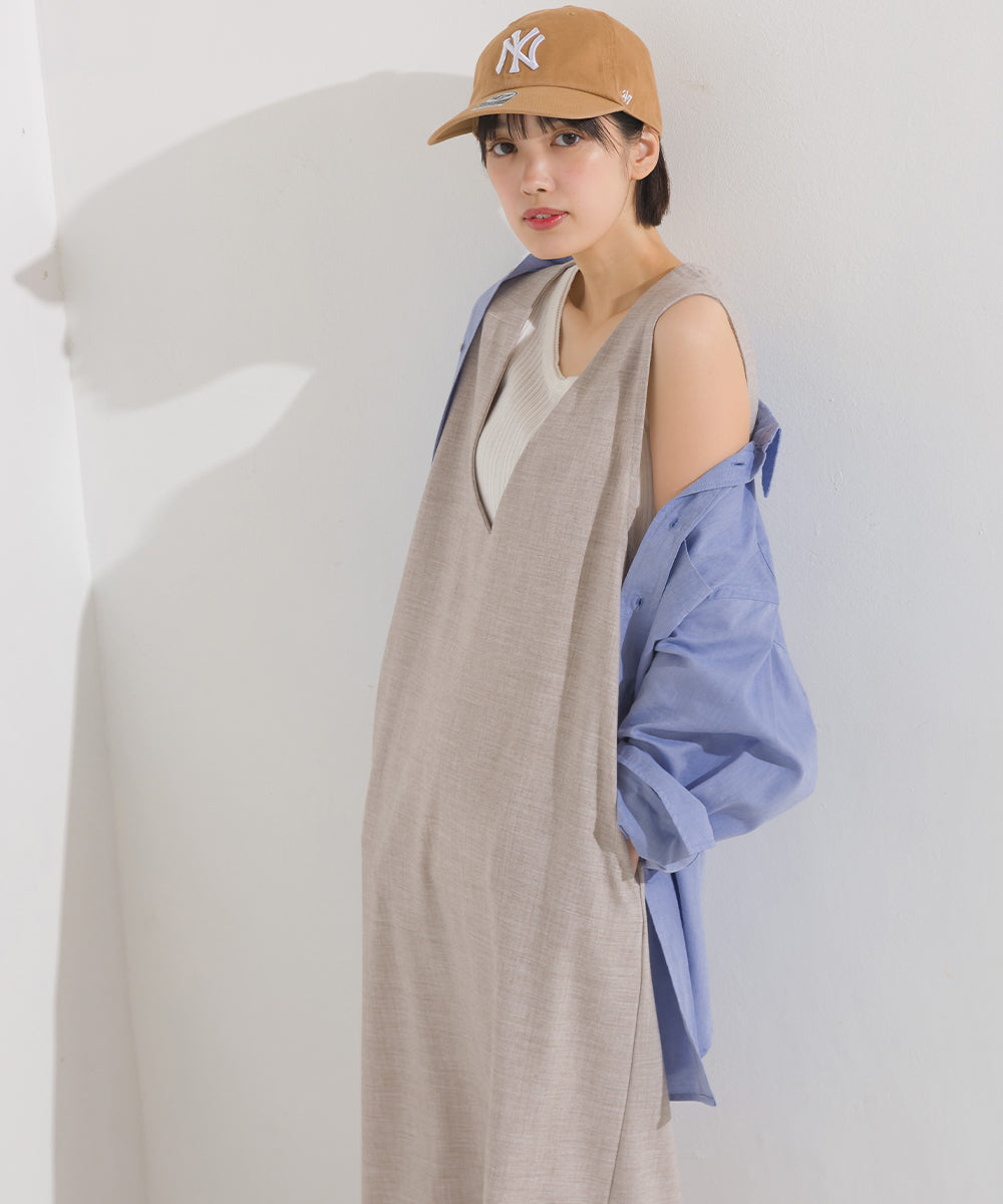 【OMNES】ストレッチ杢Vネックワンピース【7122-9073】