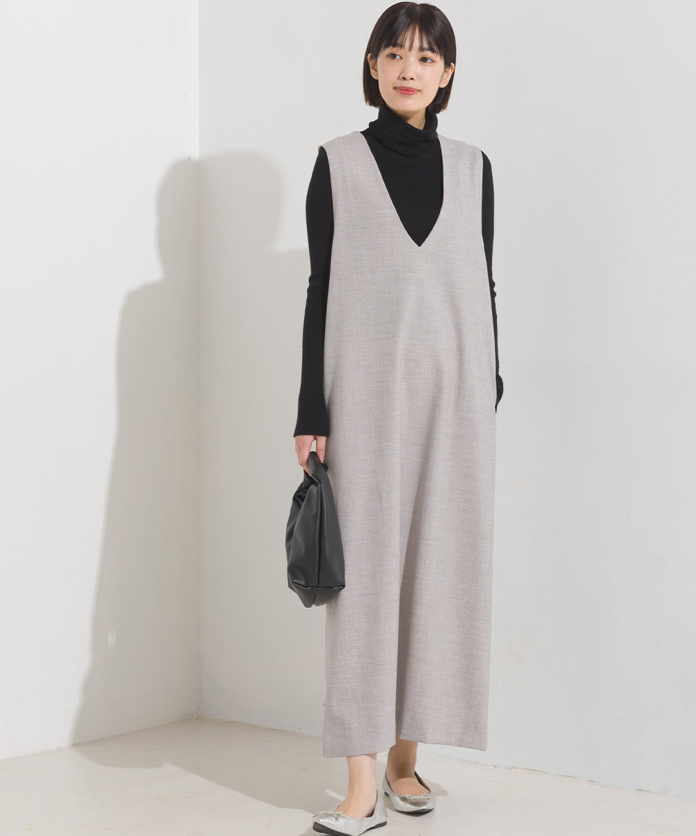 【OMNES】ストレッチ杢Vネックワンピース【7122-9073】