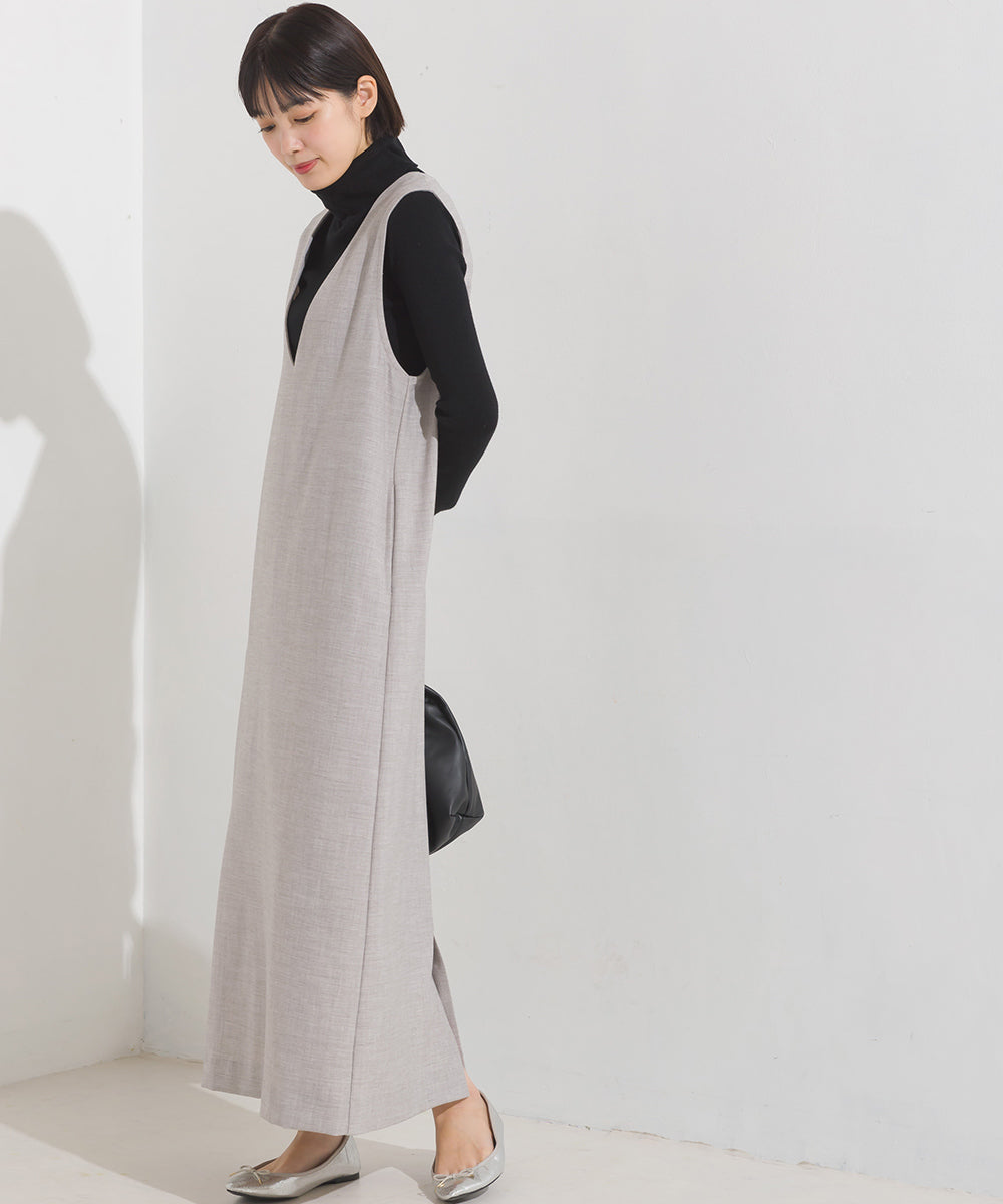 【OMNES】ストレッチ杢Vネックワンピース【7122-9073】