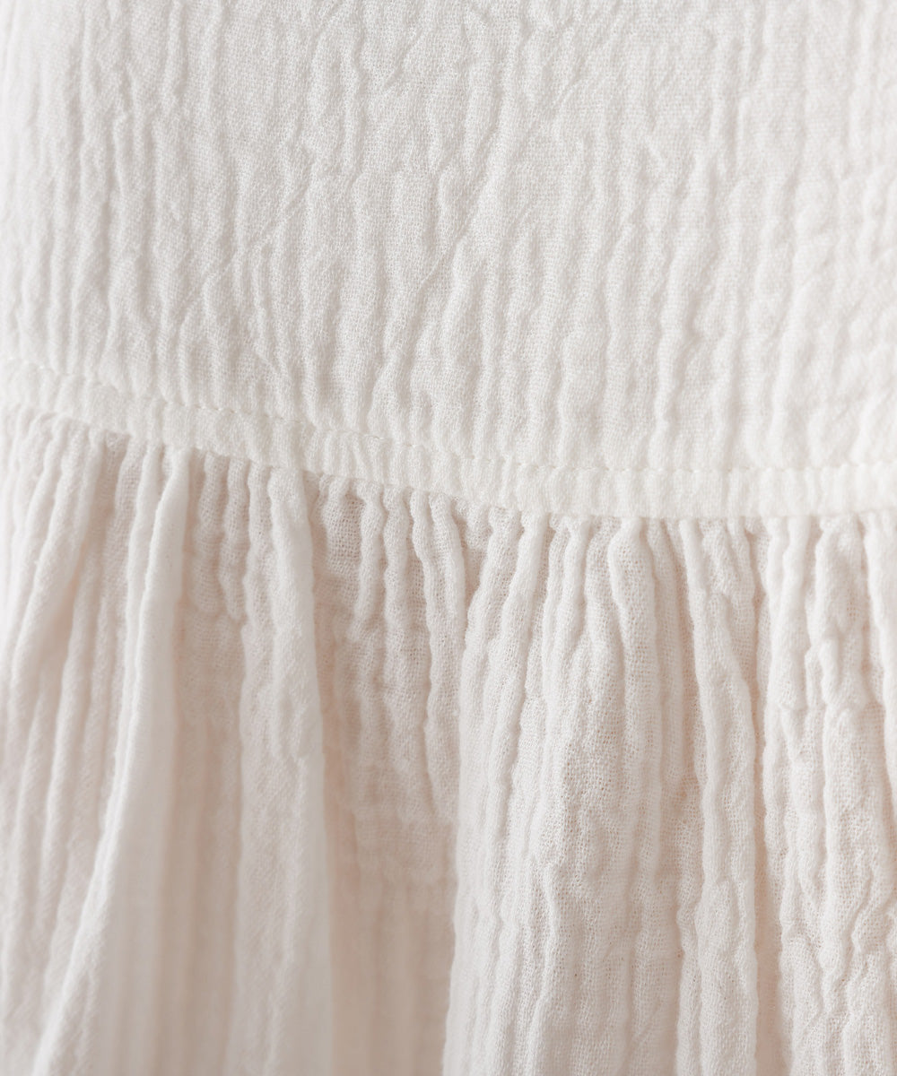 【OMNES】ダブルガーゼピンタック裾ラウンド半袖シャツ【7123-4162】