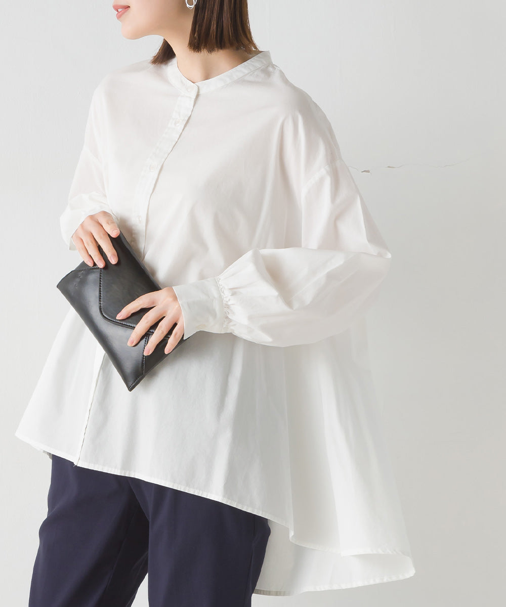【OMNES】製品洗いコットンブロード 長袖フレアシャツ【7123-4169】