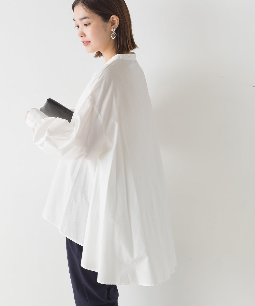 【OMNES】製品洗いコットンブロード 長袖フレアシャツ【7123-4169】