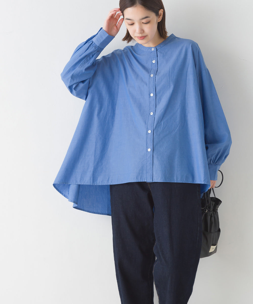 【OMNES】製品洗いコットンブロード 長袖フレアシャツ【7123-4169】