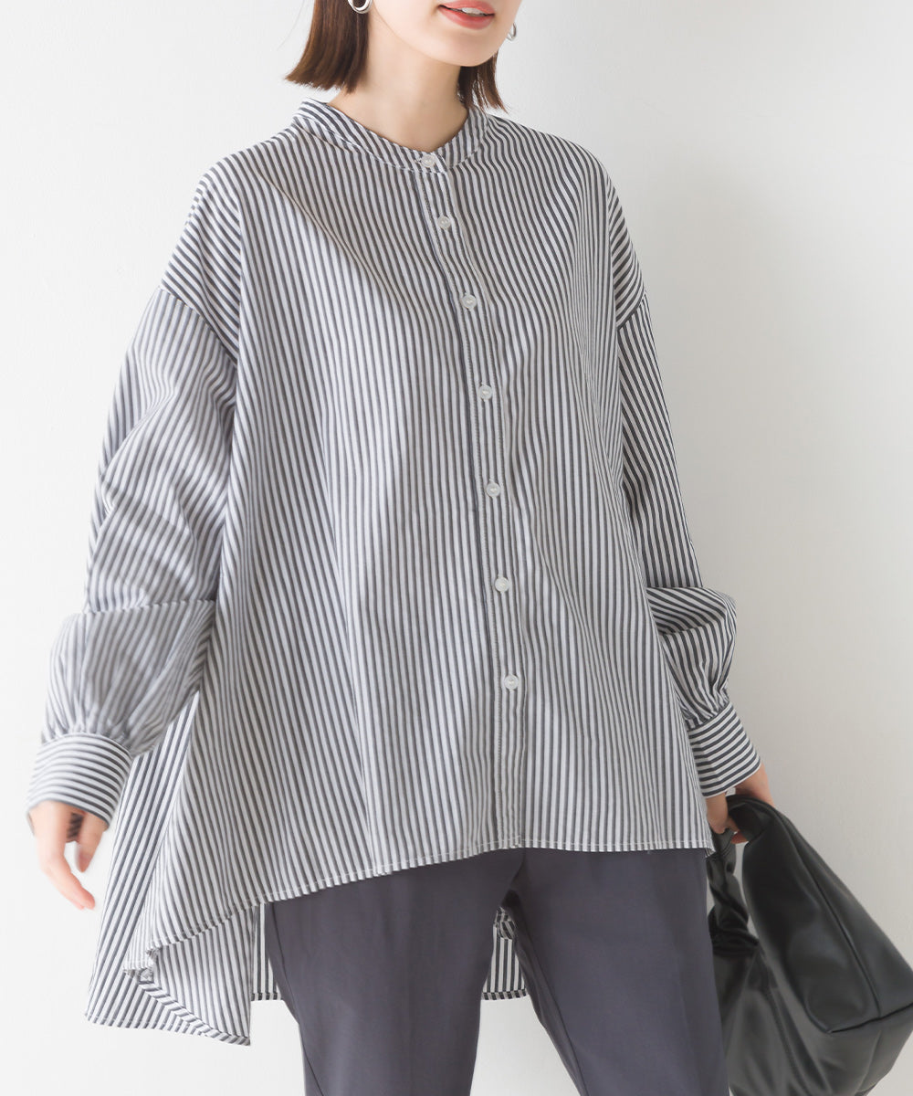 【OMNES】製品洗いコットンブロード 長袖フレアシャツ【7123-4169】