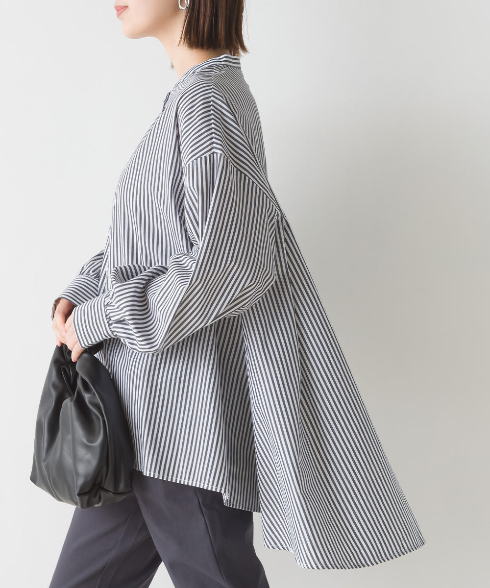 【OMNES】製品洗いコットンブロード 長袖フレアシャツ【7123-4169】