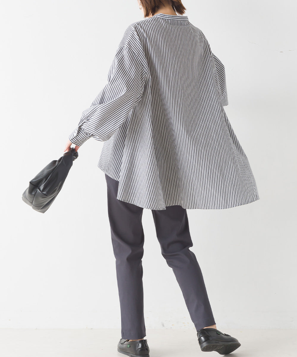 【OMNES】製品洗いコットンブロード 長袖フレアシャツ【7123-4169】