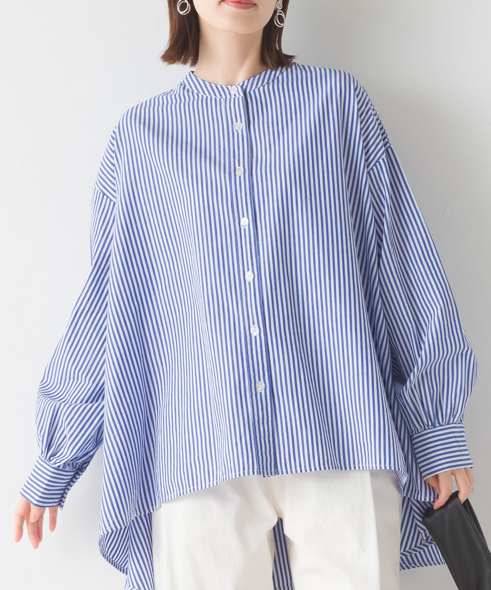 【OMNES】製品洗いコットンブロード 長袖フレアシャツ【7123-4169】