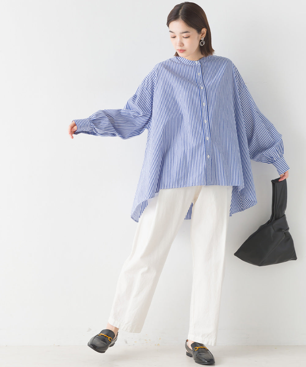【OMNES】製品洗いコットンブロード 長袖フレアシャツ【7123-4169】
