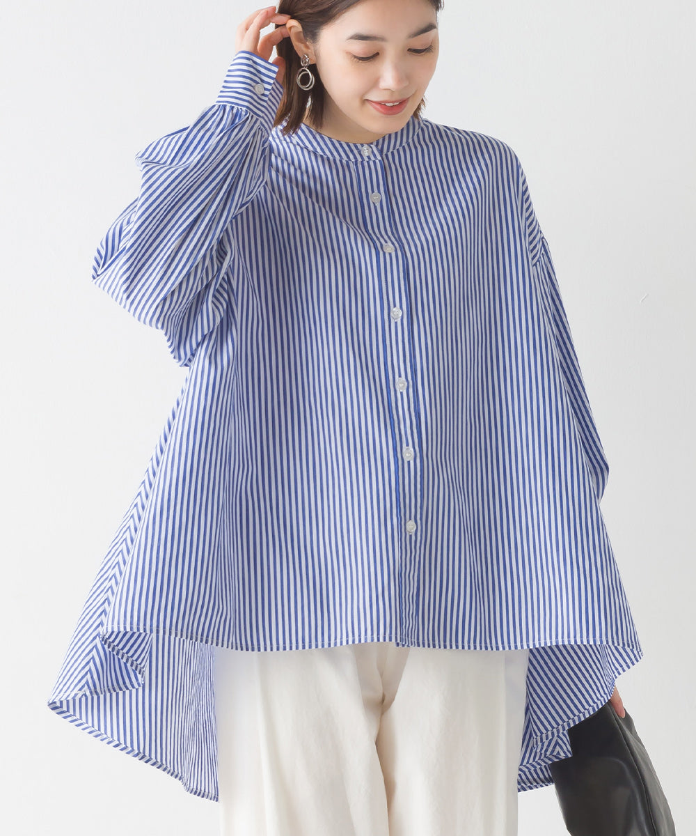 【OMNES】製品洗いコットンブロード 長袖フレアシャツ【7123-4169】