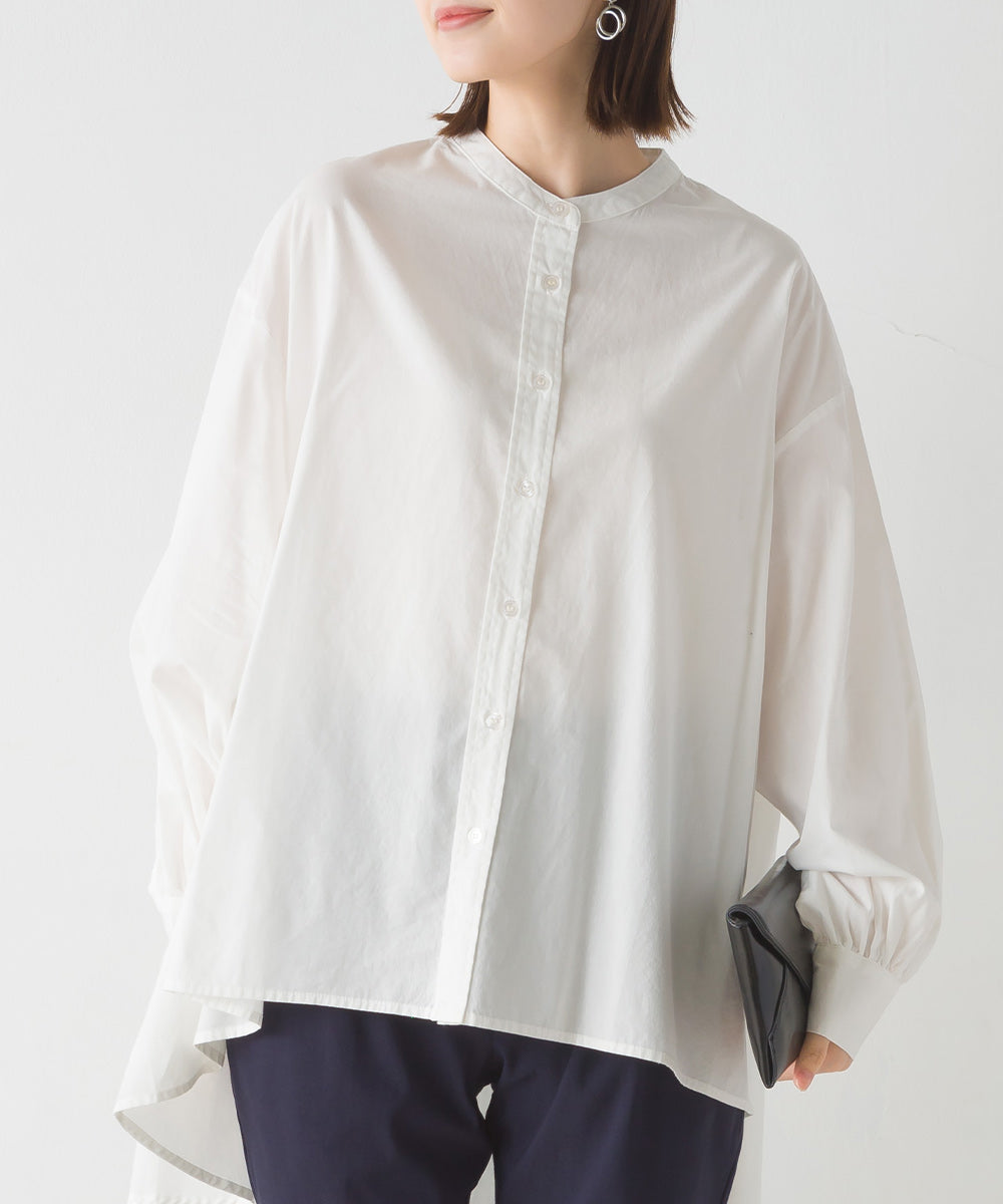 【OMNES】製品洗いコットンブロード 長袖フレアシャツ【7123-4169】