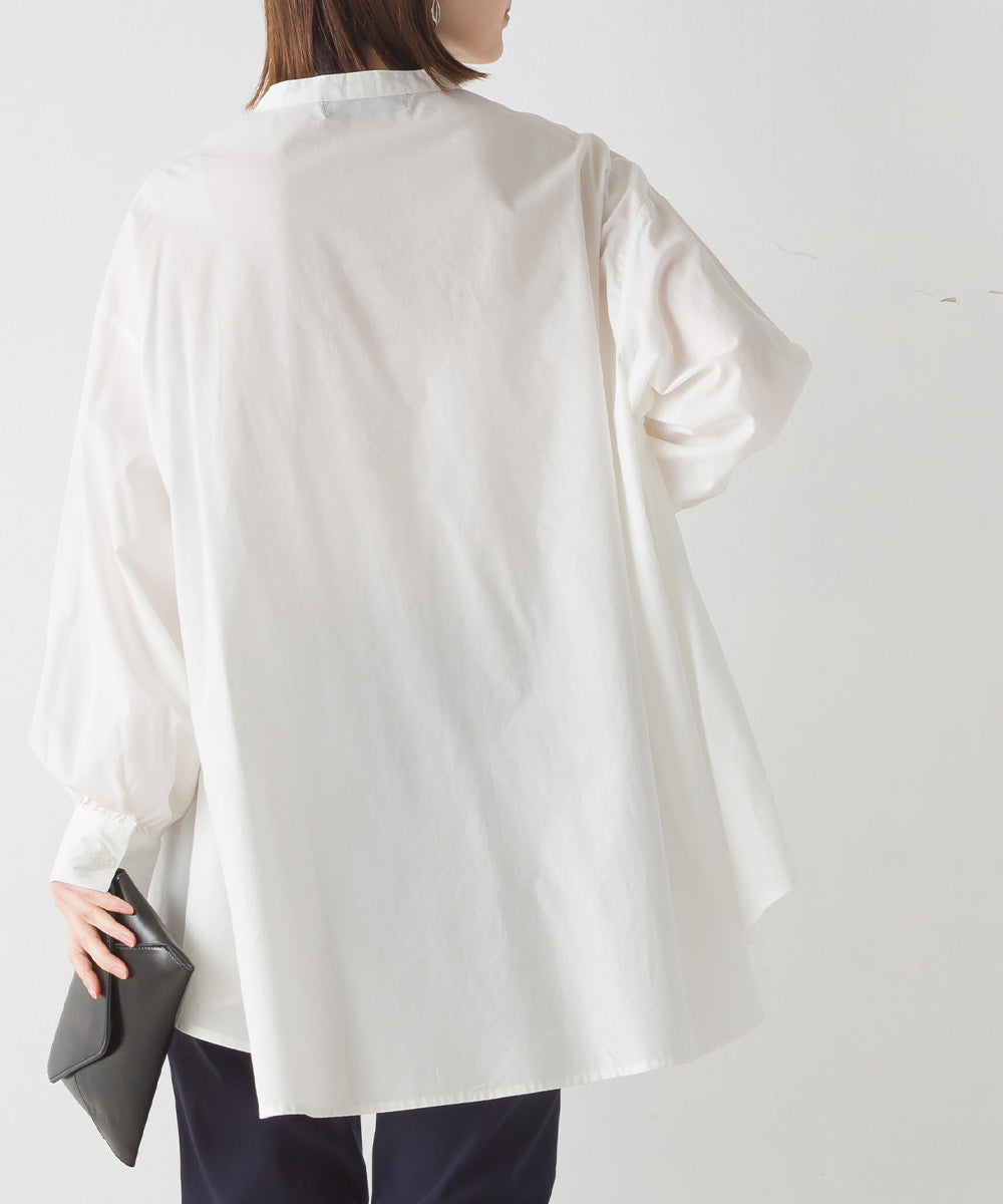 【OMNES】製品洗いコットンブロード 長袖フレアシャツ【7123-4169】