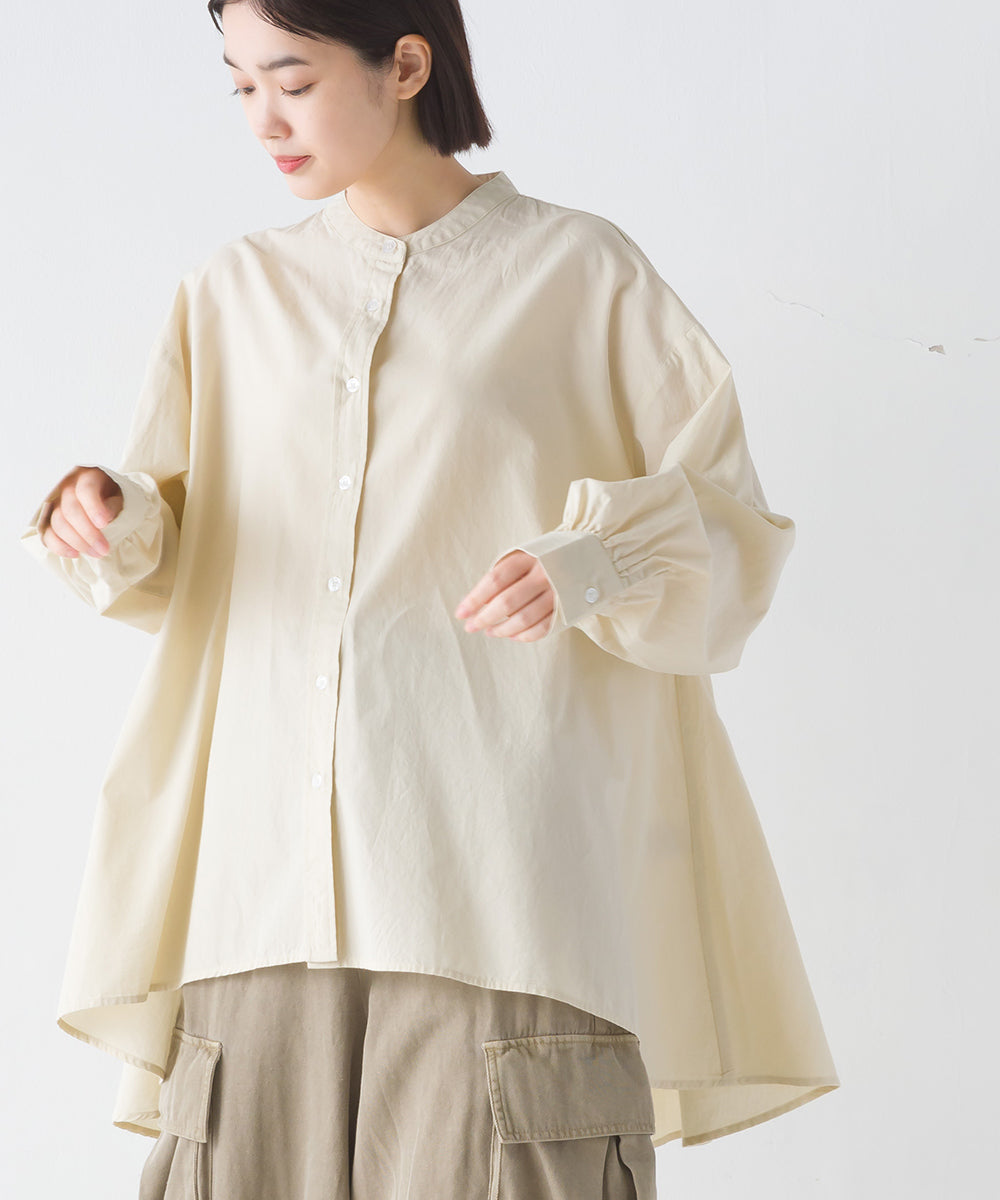 【OMNES】製品洗いコットンブロード 長袖フレアシャツ【7123-4169】