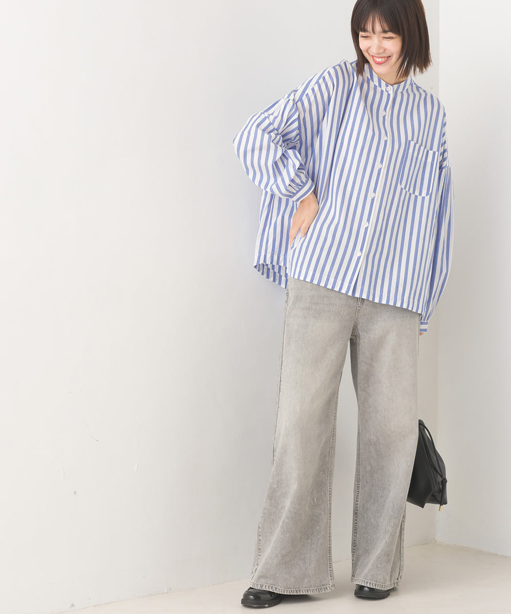 【OMNES】製品洗いコットンブロード ボリューム長袖シャツ【7123-4170】