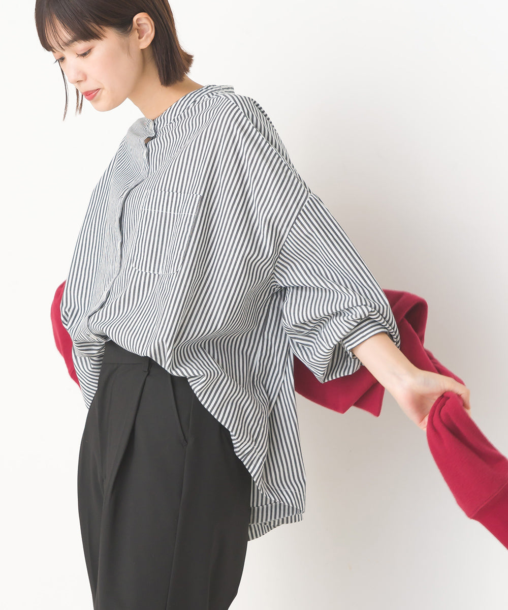 【OMNES】製品洗いコットンブロード ボリューム長袖シャツ【7123-4170】