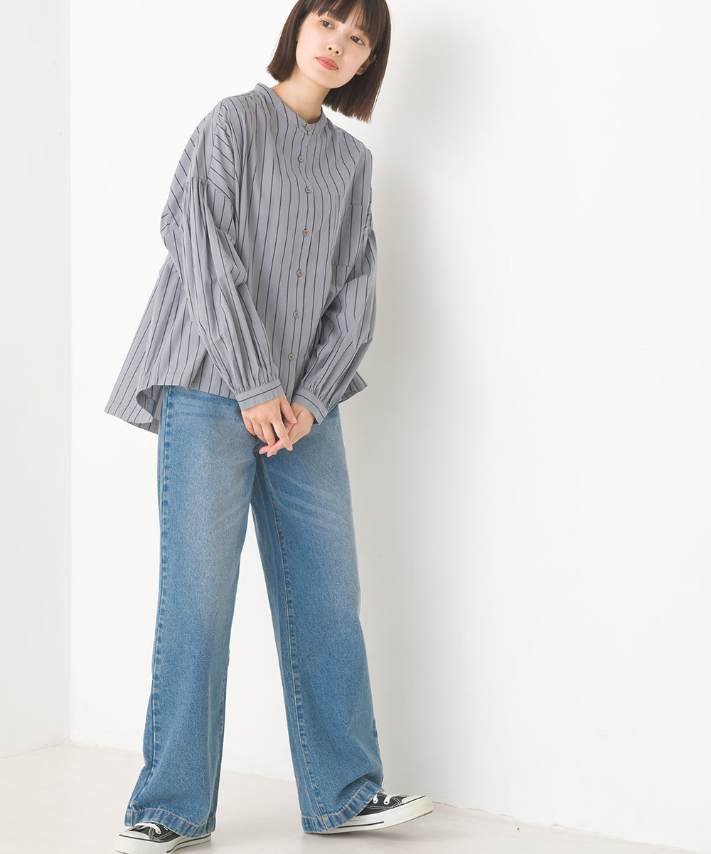 【OMNES】製品洗いコットンブロード ボリューム長袖シャツ【7123-4170】