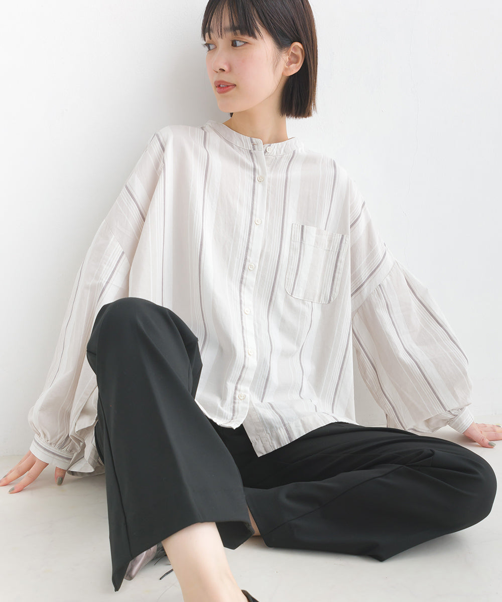 【OMNES】製品洗いコットンブロード ボリューム長袖シャツ【7123-4170】