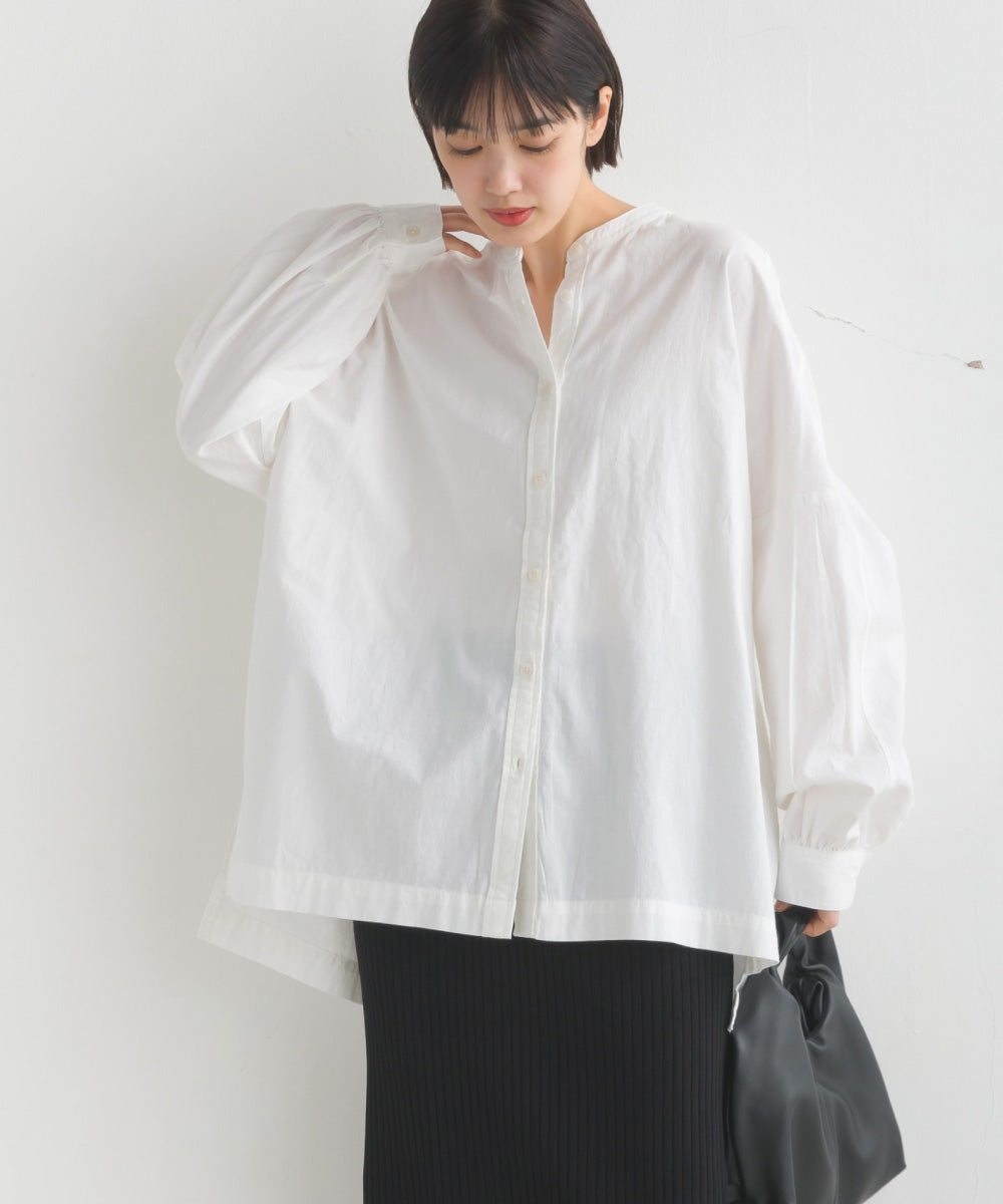 【OMNES】製品洗いスラブコットン 後ろケープ長袖シャツ【7123-4172】