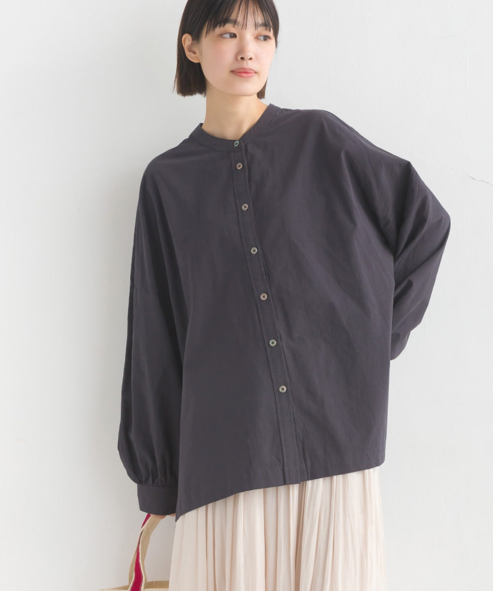 【OMNES】製品洗いスラブコットン 後ろケープ長袖シャツ【7123-4172】