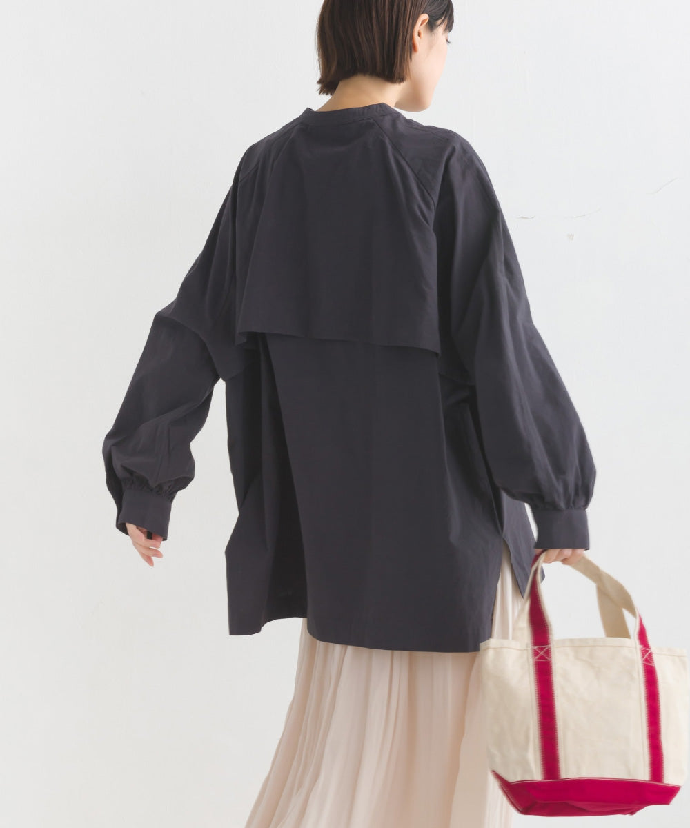 【OMNES】製品洗いスラブコットン 後ろケープ長袖シャツ【7123-4172】