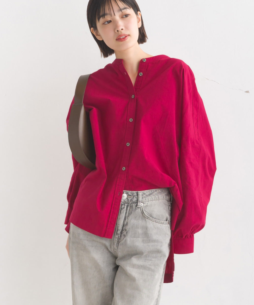 【OMNES】製品洗いスラブコットン 後ろケープ長袖シャツ【7123-4172】