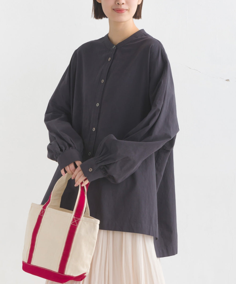 【OMNES】製品洗いスラブコットン 後ろケープ長袖シャツ【7123-4172】