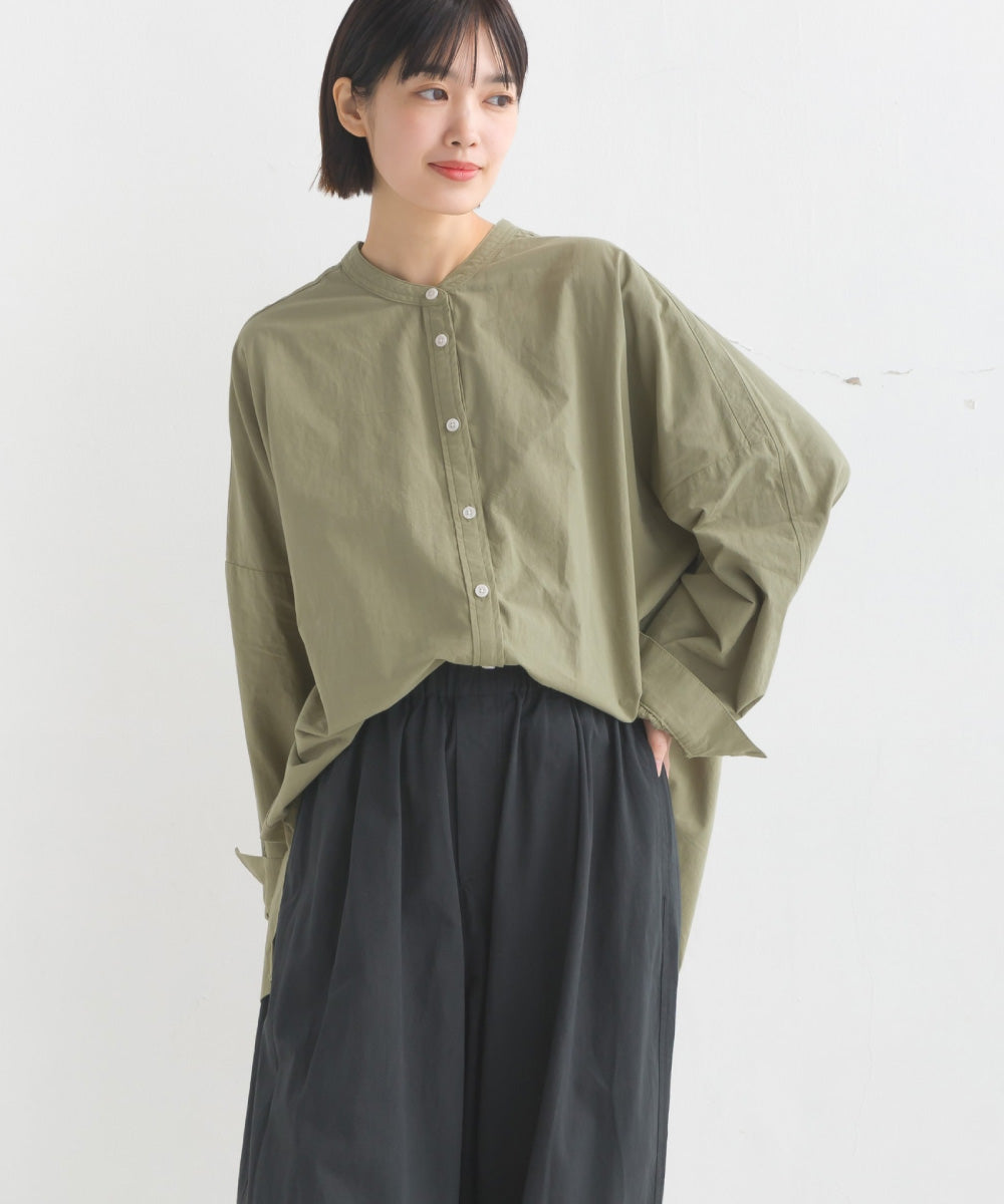 【OMNES】製品洗いスラブコットン 後ろケープ長袖シャツ【7123-4172】