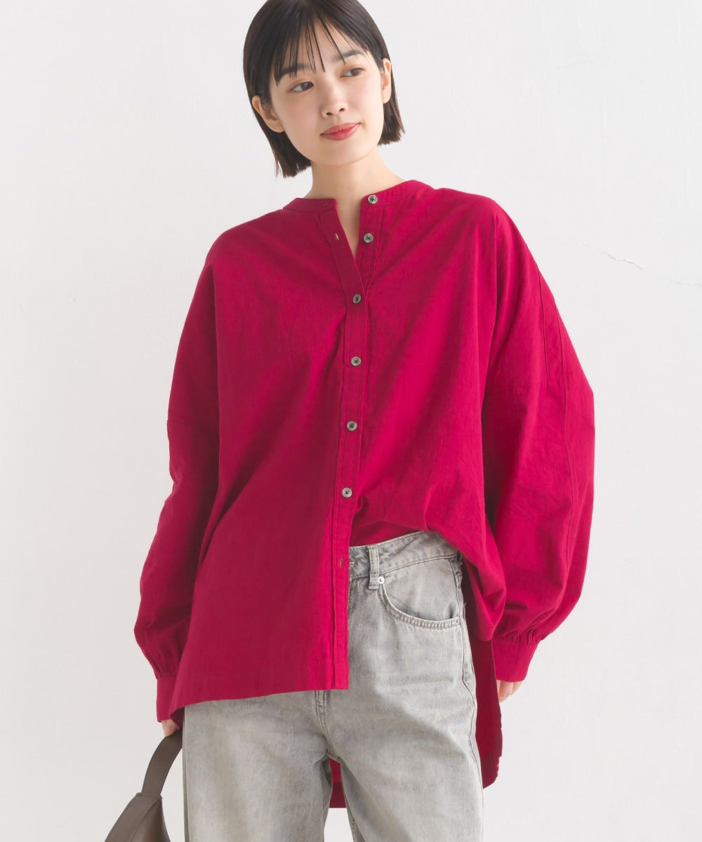 【OMNES】製品洗いスラブコットン 後ろケープ長袖シャツ【7123-4172】
