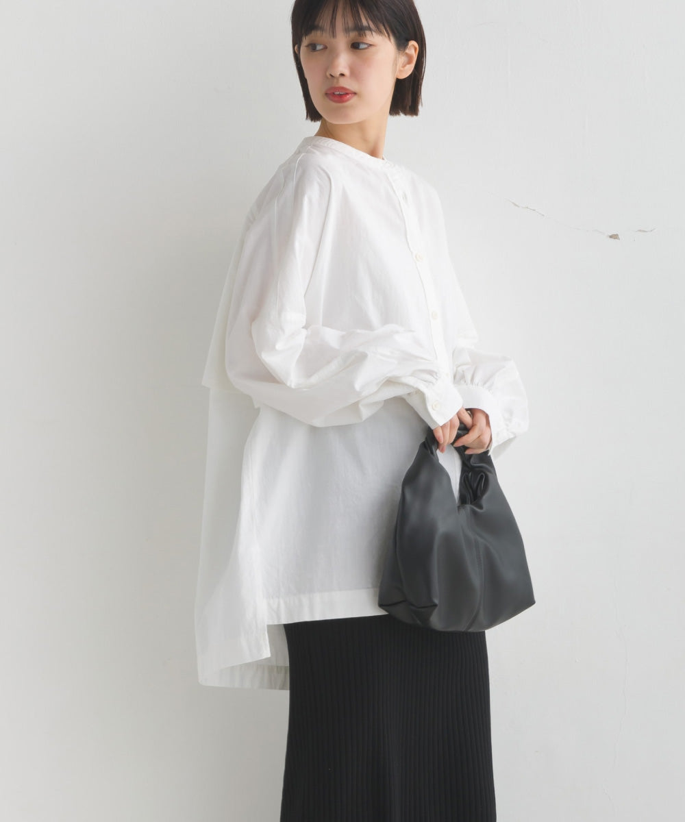 【OMNES】製品洗いスラブコットン 後ろケープ長袖シャツ【7123-4172】
