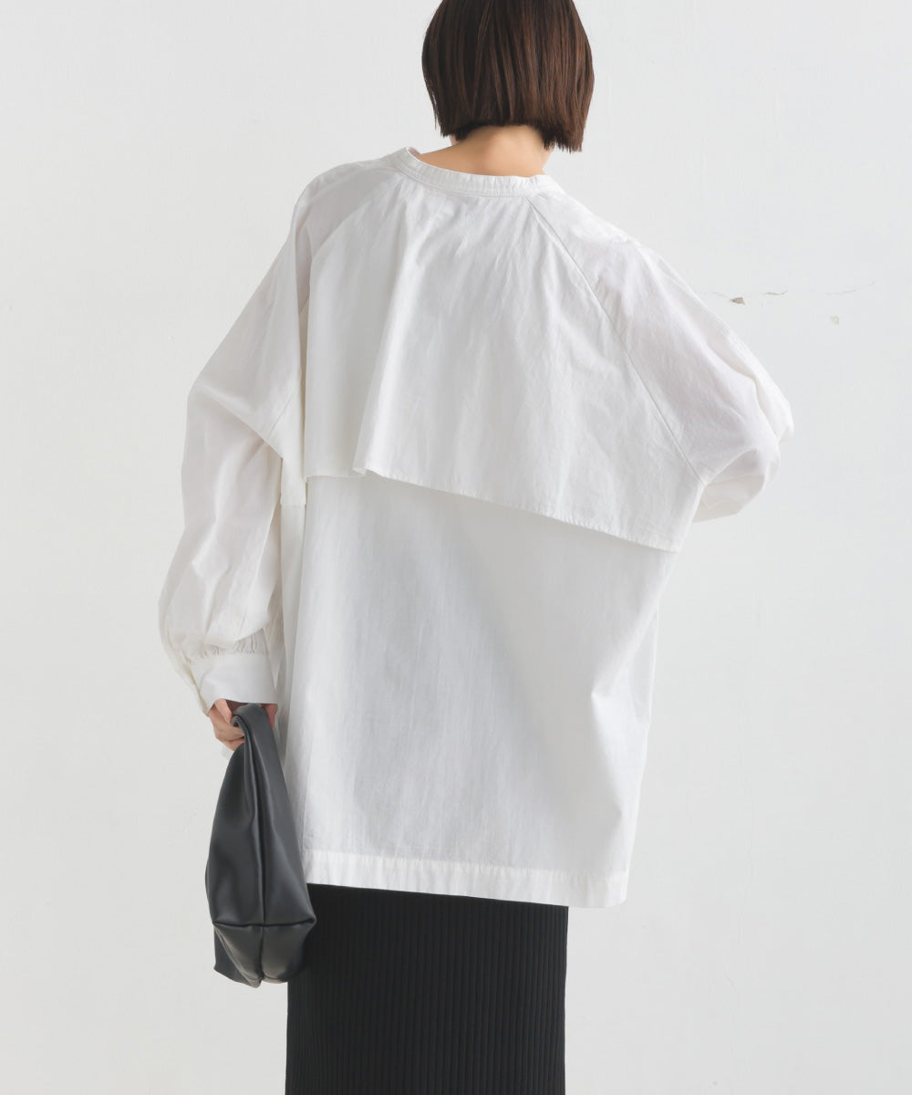 【OMNES】製品洗いスラブコットン 後ろケープ長袖シャツ【7123-4172】