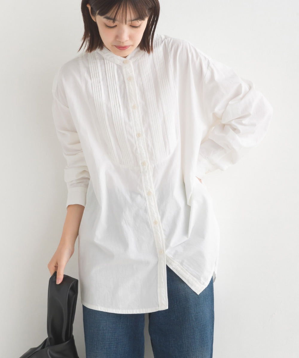 【OMNES】製品洗いスラブコットンピンタック長袖シャツ【7123-4173】