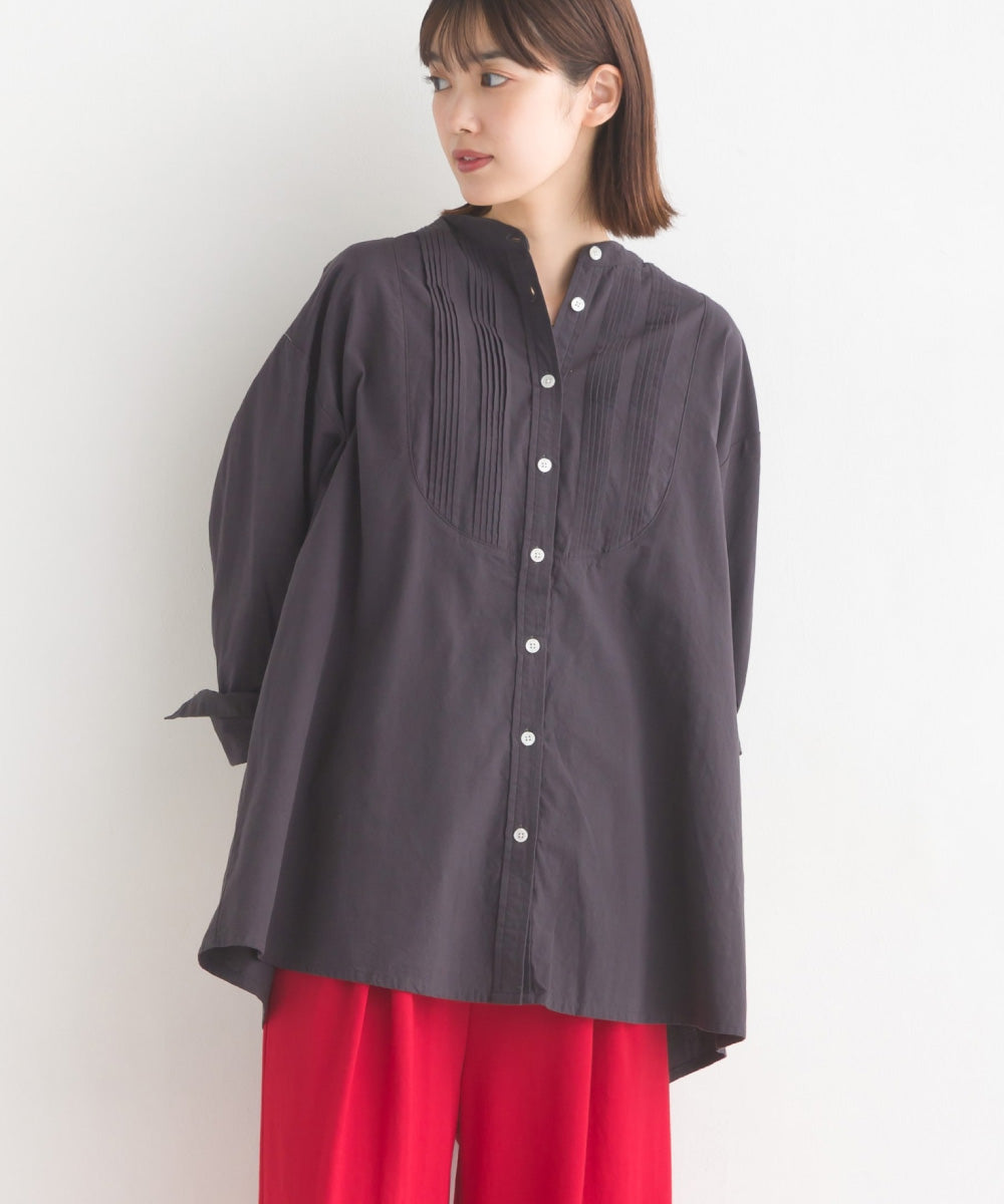 【OMNES】製品洗いスラブコットンピンタック長袖シャツ【7123-4173】