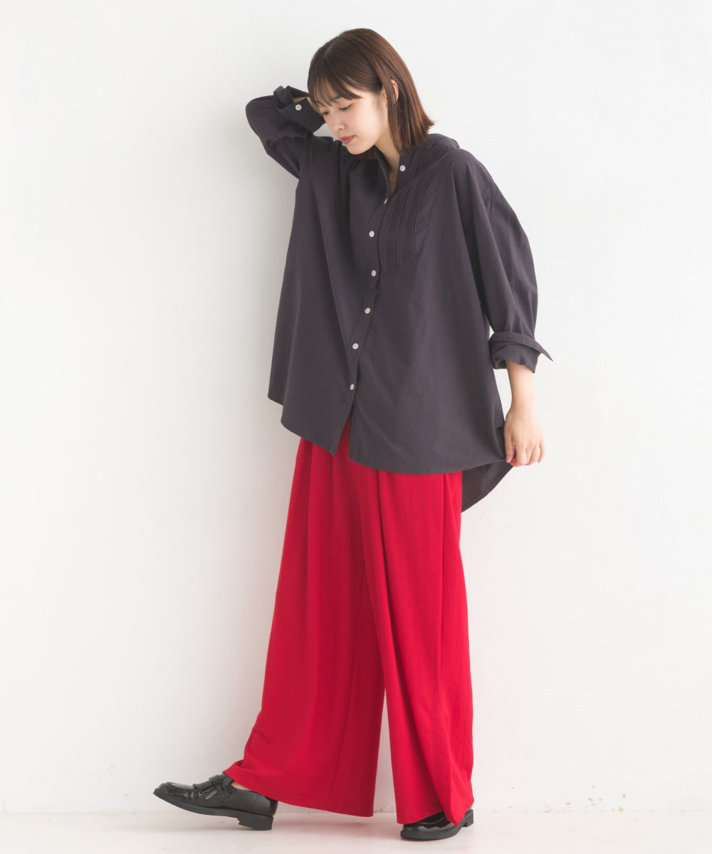 【OMNES】製品洗いスラブコットンピンタック長袖シャツ【7123-4173】